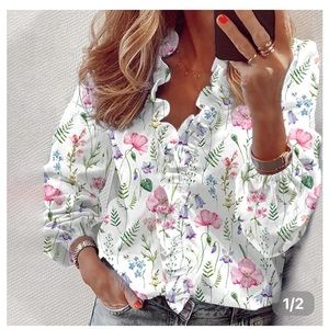 Ryabe white floral blouse NWT